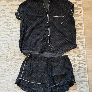 Victoria's Secret Black and Pink Polka Dot Pajama Set